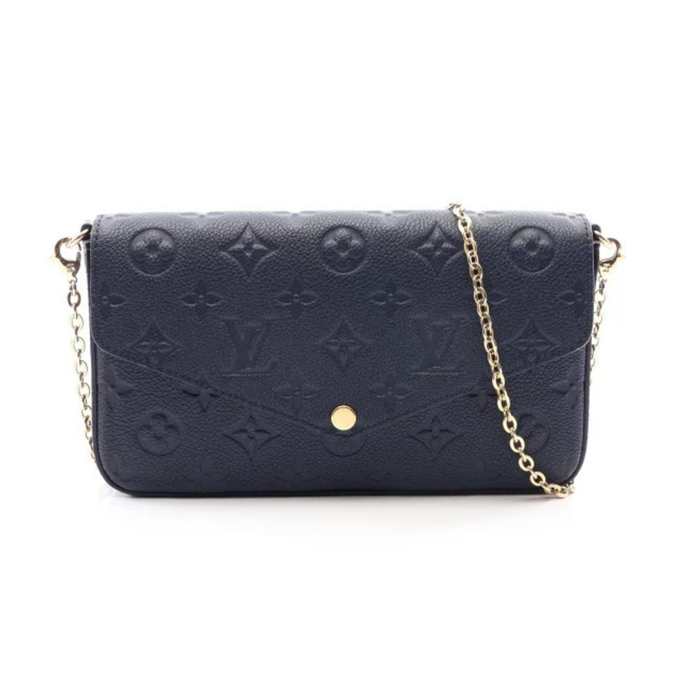 Louis Vuitton Pochette Felicie Leather Monogram Empreinte Shoulder Bag Navy Blue